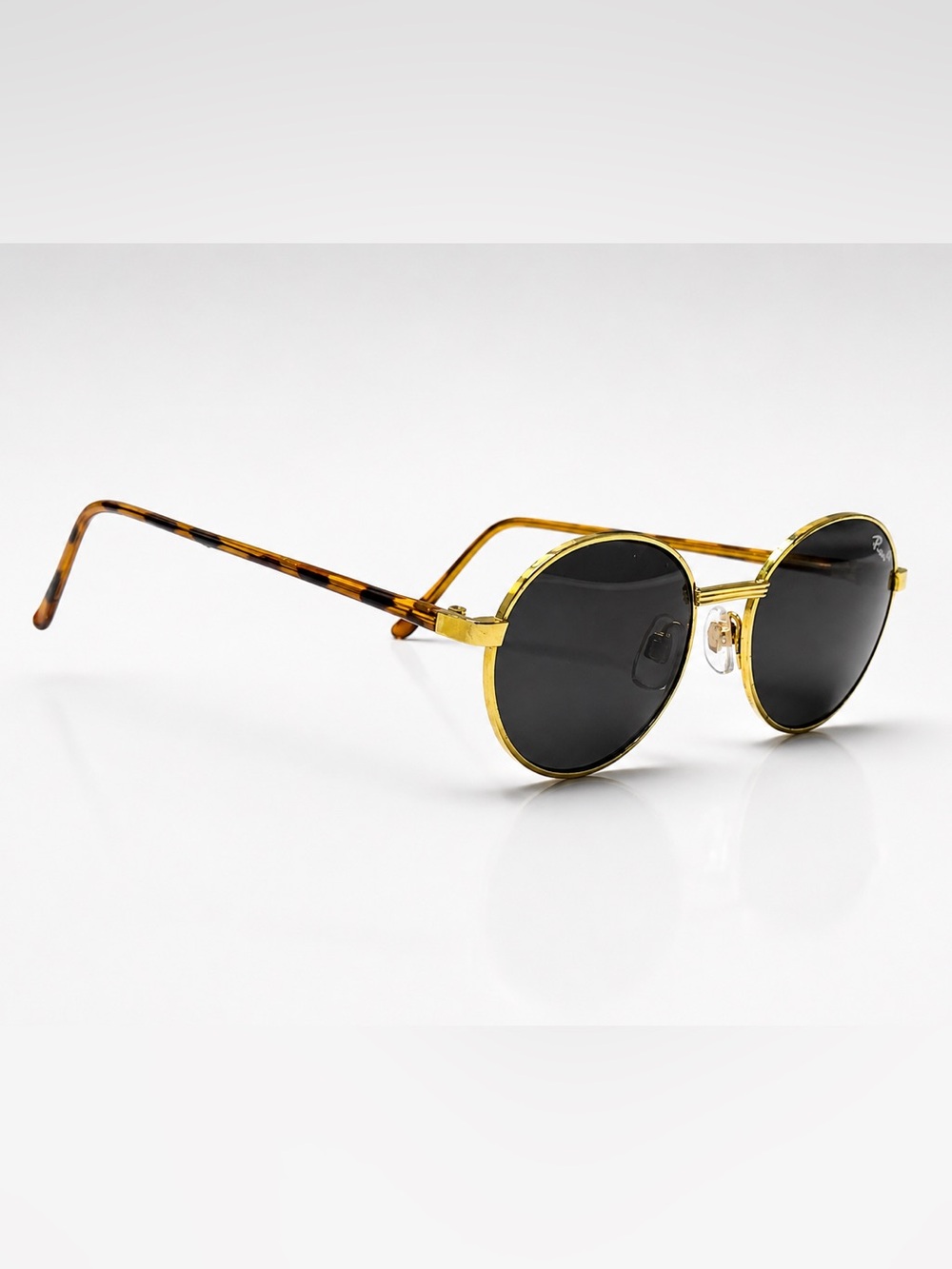 Vintage Roca Round Lennon Style Sunglasses Gold Tone Black Lenses Tortoise Arms